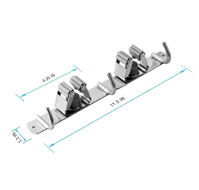 Alt view image 3 of 7 - Broom and Mop Holder Wall Mounted, Broom Hanger Storage Rack, Stainless Steel Mop Hanger, Dustpan Holders with 2 Racks and 3 Hooks, Heavy Duty utility hooks for hanging brooms and mops