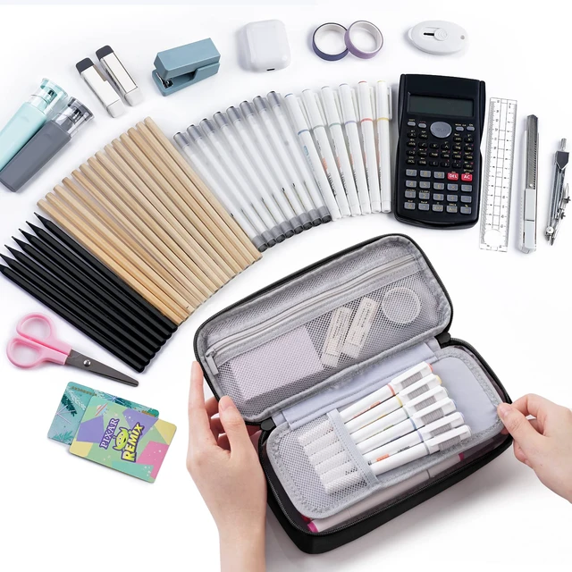 Alt view image 2 of 6 - Back to School Pencil Case - Large Pencil Pouch | Zipper Organizer for College, High School, Cute Waterproof Pencil Bag, Pencil Box for Teachers Black