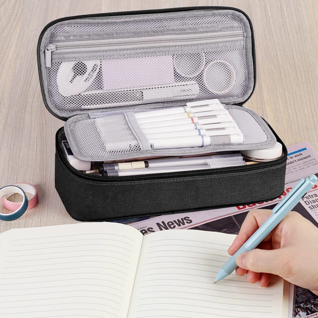 Alt view image 6 of 6 - Back to School Pencil Case - Large Pencil Pouch | Zipper Organizer for College, High School, Cute Waterproof Pencil Bag, Pencil Box for Teachers Black