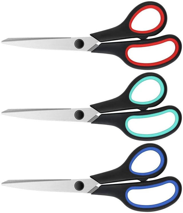 Main image of 8.5" Heavy Duty Scissors All Purpose for Office School Crafts Sewing | 3-Pack, Ultra-Sharp 2.5mm Stainless Blades, Comfort Grip Handles, Left & Right Handed Teacher Desk & Classroom Must-Have