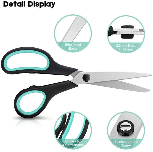 Alt view image 4 of 6 - 8.5" Heavy Duty Scissors All Purpose for Office School Crafts Sewing | 3-Pack, Ultra-Sharp 2.5mm Stainless Blades, Comfort Grip Handles, Left & Right Handed Teacher Desk & Classroom Must-Have