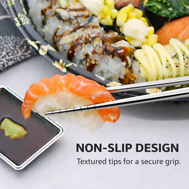 Alt view image 2 of 6 - Stainless Steel Chopsticks, 5 Pairs, Silver | Chopsticks Reusable for Daily Meals, Metal Chopsticks with a Hollow-Core Lightweight Design, Non-Slip Tips, Dishwasher Safe