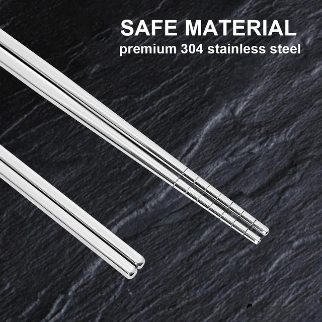 Alt view image 6 of 6 - Stainless Steel Chopsticks, 5 Pairs, Silver | Chopsticks Reusable for Daily Meals, Metal Chopsticks with a Hollow-Core Lightweight Design, Non-Slip Tips, Dishwasher Safe