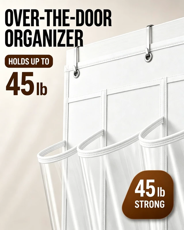 Alt view image 5 of 7 - Over-the-Door Shoe Organizer with 24 Crystal Clear Pockets, White | Waterproof Heavy-Duty Hanging Shoe Storage Rack with Metal Hooks for Closet, Space Saving for Accessories and Toys