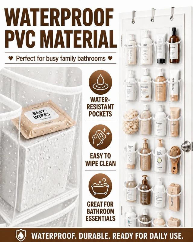 Alt view image 6 of 7 - Over-the-Door Shoe Organizer with 24 Crystal Clear Pockets, White | Waterproof Heavy-Duty Hanging Shoe Storage Rack with Metal Hooks for Closet, Space Saving for Accessories and Toys