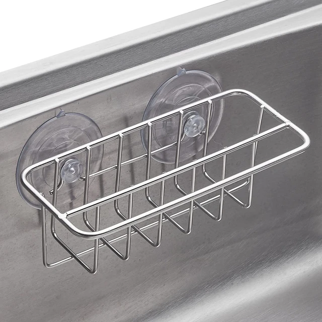 Alt view image 2 of 7 - Sink Caddy Sponge Holder for Kitchen Sink Dish Cloth Hanger 2 Suspension Options(Suction Cups and Adhesive Hook), SUS304 Stainless Steel, Silver