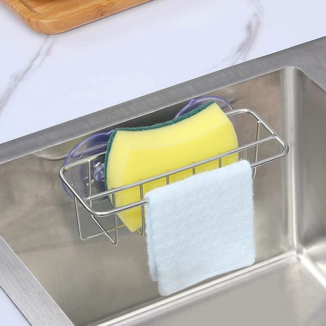 Alt view image 3 of 7 - Sink Caddy Sponge Holder for Kitchen Sink Dish Cloth Hanger 2 Suspension Options(Suction Cups and Adhesive Hook), SUS304 Stainless Steel, Silver