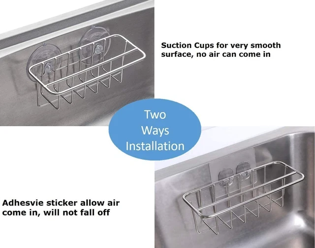 Alt view image 4 of 7 - Sink Caddy Sponge Holder for Kitchen Sink Dish Cloth Hanger 2 Suspension Options(Suction Cups and Adhesive Hook), SUS304 Stainless Steel, Silver