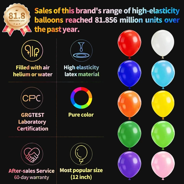 Alt view image 2 of 7 - Rainbow Balloons 110 Pack 12 Inch Assorted Color Ballons Helium Latex Balloons for Birthday Wedding Party Balloons for Kid's-Multi.