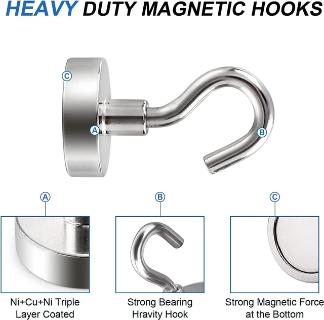 Alt view image 4 of 7 - Magnetic Hooks for Cruise Cabins 30LBS Heavy Duty Magnet Hook 4 P | Strong Magnets Door Metal Ship Walls Essentials 2026 Classroom Refrigerator Locker Hanging Neodymium Kitchen Fridge Silver