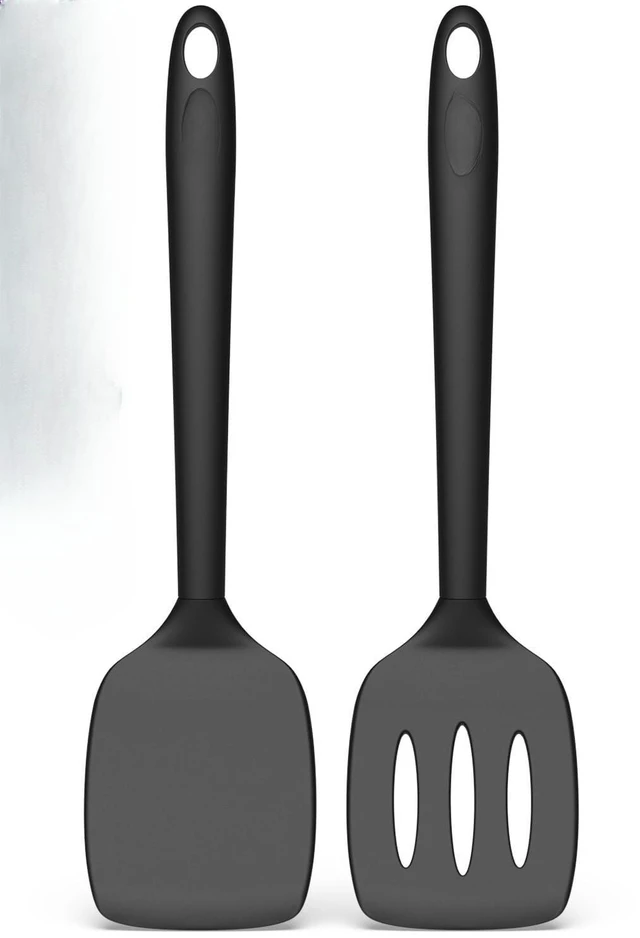 Main image of 2 Pack Silicone Spatula Set,High Heat Resistant, BPA-Free | Dishwasher Safe Kitchen Spatula for Nonstick Pans, Solid & Slotted Turners for Cooking, Sautéing, and Flipping, PureBlack