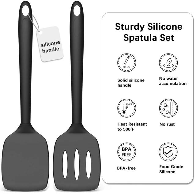Alt view image 2 of 6 - 2 Pack Silicone Spatula Set,High Heat Resistant, BPA-Free | Dishwasher Safe Kitchen Spatula for Nonstick Pans, Solid & Slotted Turners for Cooking, Sautéing, and Flipping, PureBlack