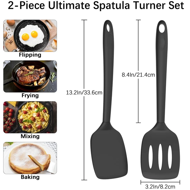 Alt view image 6 of 6 - 2 Pack Silicone Spatula Set,High Heat Resistant, BPA-Free | Dishwasher Safe Kitchen Spatula for Nonstick Pans, Solid & Slotted Turners for Cooking, Sautéing, and Flipping, PureBlack