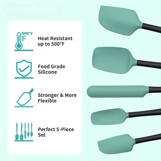 Alt view image 3 of 6 - Silicone Spatula Set of 5,High Temperature Resistant, Food Grade Silicone, Dishwasher Safe, for Baking, Cooking (Aqua Green)
