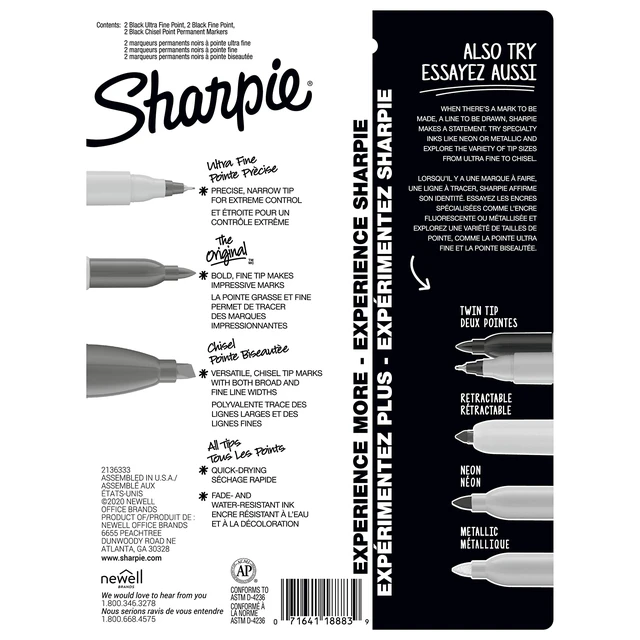 Alt view image 3 of 6 - Sharpie Permanent Markers Variety Pack, 6 Count, Black, Chisel/Fine/Ultra-Fine Tips, Poster, Office, School Supplies