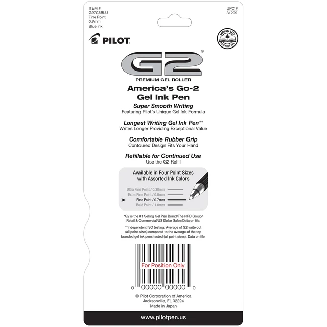 Alt view image 3 of 6 - PILOT G2 Premium Gel Roller Pens, Blue Ink, Fine Point, Pack of 5