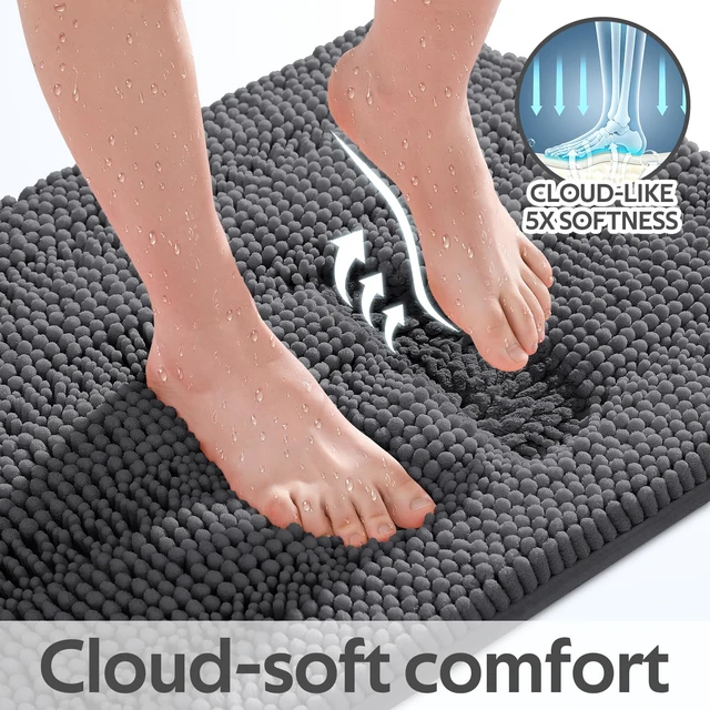 Alt view image 4 of 6 - ACCUMTEK Striped Grey Bathroom Rug Mat 32"x20", Ultra Soft Non-Slip Chenille Absorbent Plush Shaggy Bath Mat for Bathroom, Bedroom, Kitchen, Shower, Tub, Deep Grey