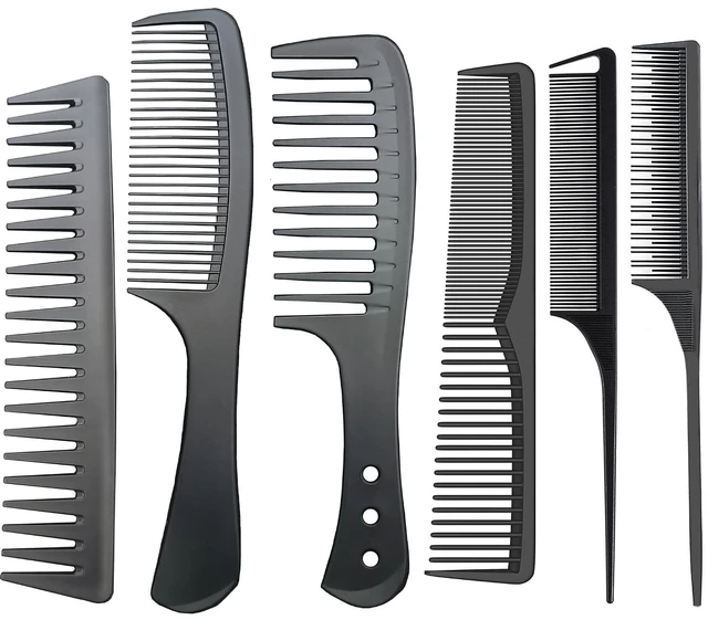 Main image of 6 Piece Carbon Fiber Anti Static Heat Resistant Comb Set - Fine and Wide Tooth Combs for Men and Women, Parting Teasing Hair Styling