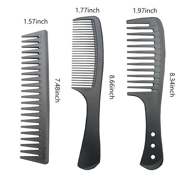 Alt view image 3 of 4 - 6 Piece Carbon Fiber Anti Static Heat Resistant Comb Set - Fine and Wide Tooth Combs for Men and Women, Parting Teasing Hair Styling