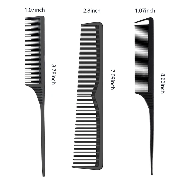 Alt view image 2 of 4 - 6 Piece Carbon Fiber Anti Static Heat Resistant Comb Set - Fine and Wide Tooth Combs for Men and Women, Parting Teasing Hair Styling