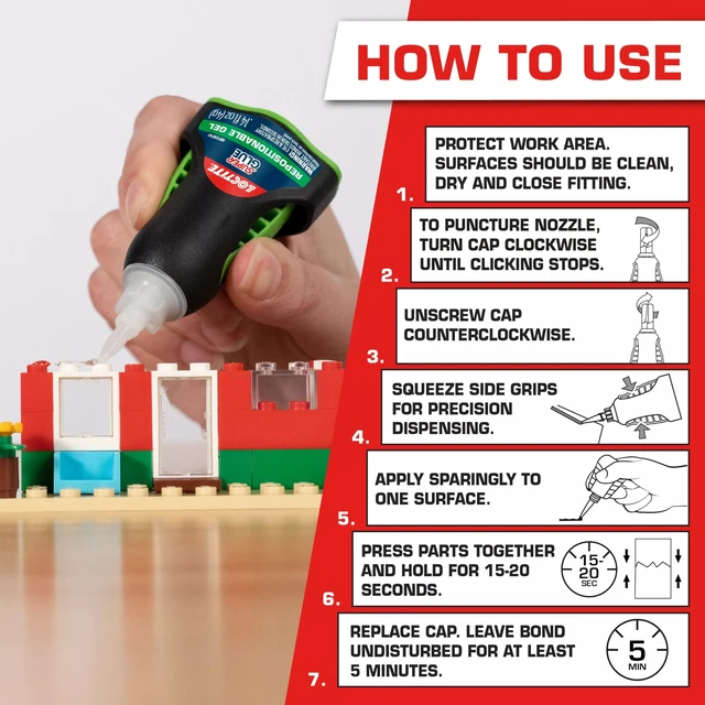 Alt view image 5 of 7 - Loctite Super Glue Repositionable Gel, Clear, 0.14fl oz, 2-Pack, Cyanoacrylate Adhesive for Plastic, Wood, Metal, Crafts & Repair