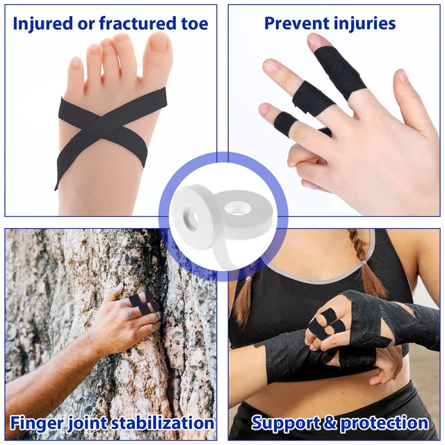 Alt view image 6 of 6 - 2 Rolls 0.6in x 32ft Finger Tape, Skin-Friendly Extra Strong Adhesive Athletic Tape for Fingers, Hands, Toes, Rock Climbing, Football, Sports (Black)