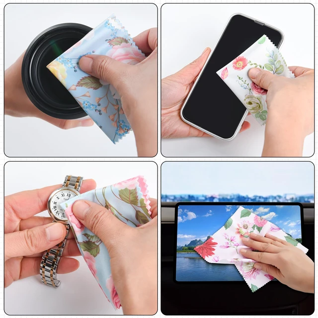 Alt view image 7 of 7 - 8 Pack Multicolor Flower Microfiber Cleaning Cloths (7" x 6") for Eyeglasses, Camera Lens, Cell Phones, Laptops, LCD TV Screens and More