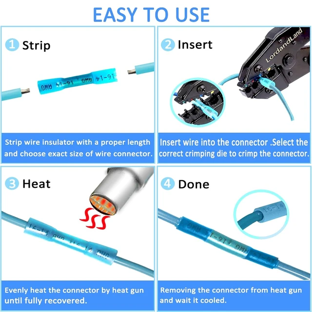 Alt view image 3 of 6 - 50 Pcs Heat Shrink Butt Connectors Kit, Waterproof Insulated Crimp Terminals Butt Splice for Marine Automotive Motorcycle Truck Electrical