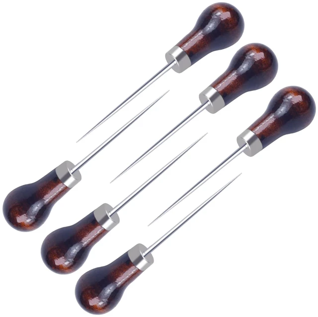 Main image of 6 PCS Gourd Shape Wooden Handle Scratch Awl Tool for Leather Craft Cloth Pouch Hole DIY Handmade Maker Tool
