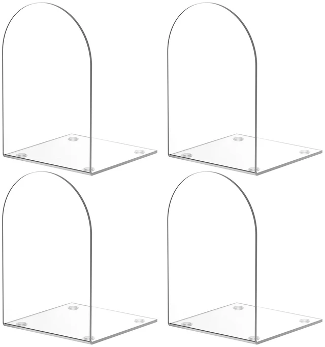 Main image of Acrylic Bookends 4-Pack, Clear Transparent for Shelves and Desktop Organizer