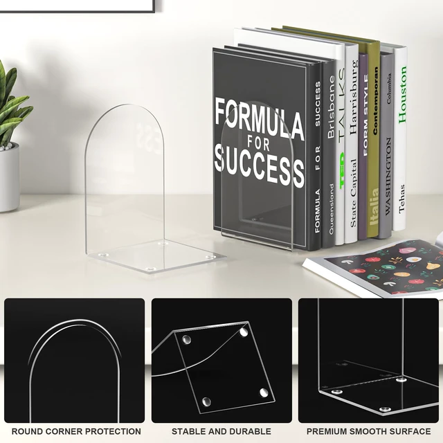 Alt view image 3 of 7 - Acrylic Bookends 4-Pack, Clear Transparent for Shelves and Desktop Organizer