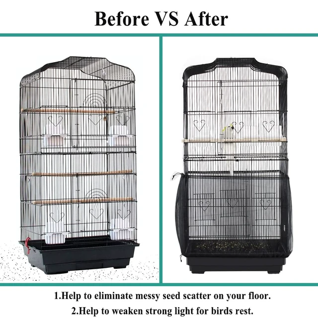 Alt view image 2 of 6 - ASOCEA Adjustable Bird Cage Seed Catcher, 78.7Inch Nylon Mesh Cover Skirt for Round Square Cages, Prevent Scatter and Mess, Black