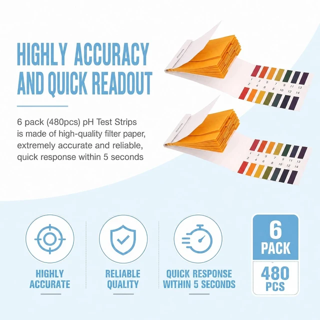 Alt view image 3 of 7 - 6 Pack 480 Strips pH Test Paper Litmus Paper Full Range 1-14