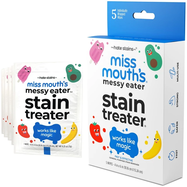 Alt view image 3 of 5 - Miss Mouth's Messy Eater Stain Treater Wipes for Baby & Kids, 5 Pack, Stain Remover for Food, Grease, Coffee & More, Gentle on Laundry, Fabric & Underwear