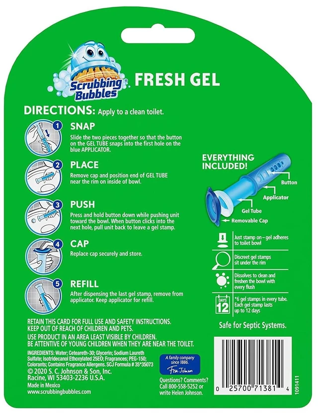 Alt view image 2 of 5 - Scrubbing Bubbles Automatic Toilet Bowl Cleaner Rainshower Fresh Gel Cleaning Stamp Dispenser with 6 Gel Stamps