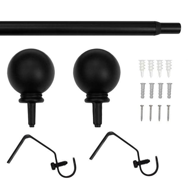 Alt view image 4 of 5 - Mainstays 1/2in Black Ball Adjustable Single Curtain Rod, 28-48in