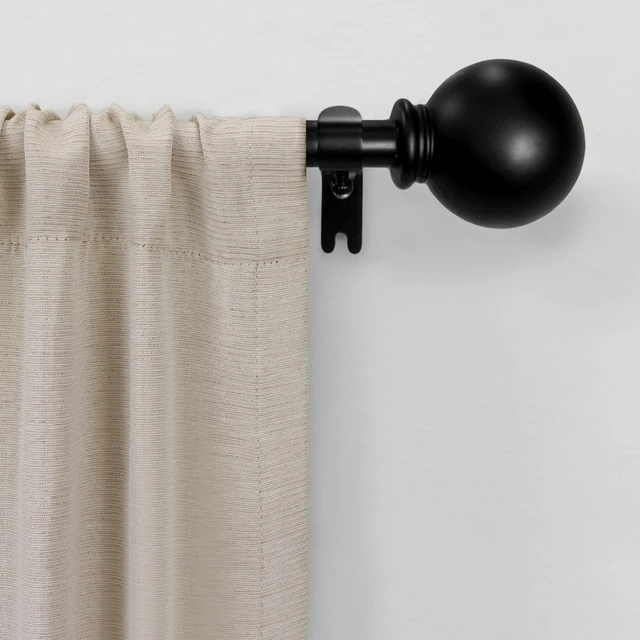 Alt view image 5 of 5 - Mainstays 1/2in Black Ball Adjustable Single Curtain Rod, 28-48in