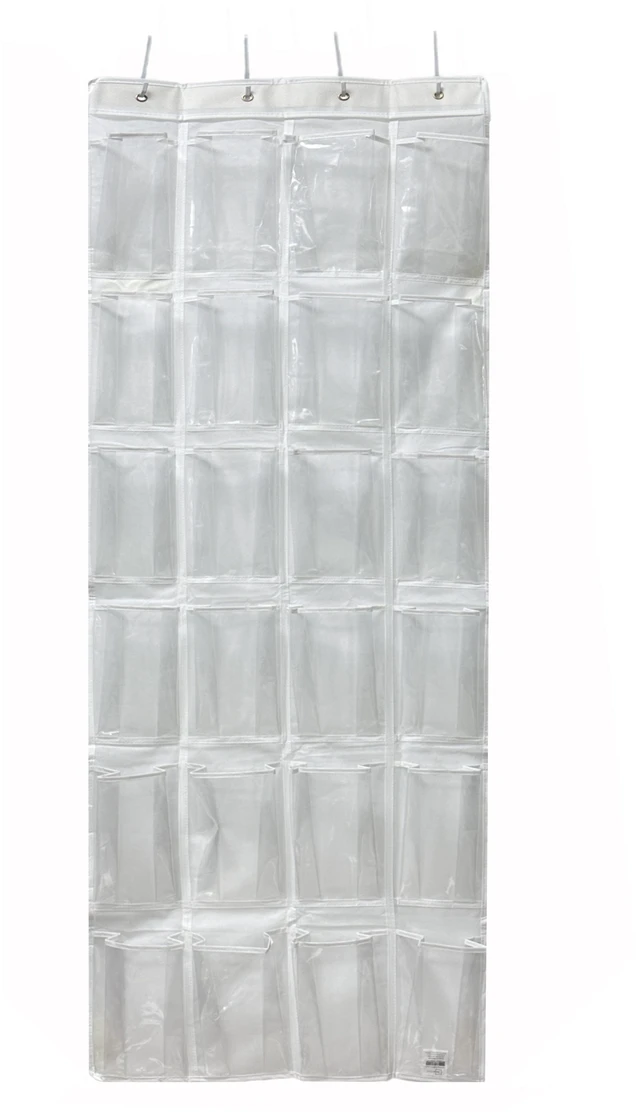 Main image of Mainstays 24-Pocket Over-the-Door Shoe Organizer, Clear, Non-Woven Polypropylene, White