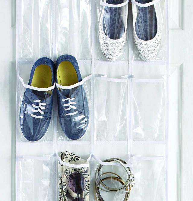Alt view image 2 of 6 - Mainstays 24-Pocket Over-the-Door Shoe Organizer, Clear, Non-Woven Polypropylene, White