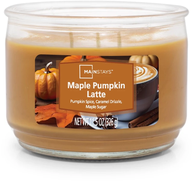 Main image of Mainstays 3-Wick Glass Jar Candle, Maple Pumpkin Latte, 11.5 oz