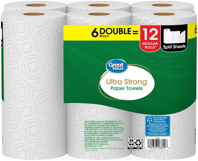 Alt view image 4 of 6 - 6 Double Rolls Great Value Ultra Strong Paper Towels