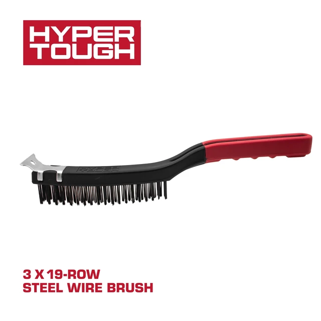 Alt view image 6 of 6 - Hyper Tough Carbon Steel Wire Brush With Scraper 3 x 19 Rows