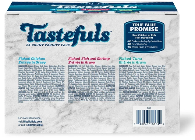 Alt view image 5 of 5 - Blue Buffalo Tastefuls 3-Flavor Variety Pack Flaked Wet Cat Food, 3oz (12ct, 4 of Each)
