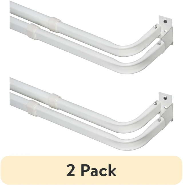 Main image of Mainstays 2-3" Basic Metal Wrap around Adjustable Double Curtain Rod, 2-Pack, 28-48" Length, White Finish