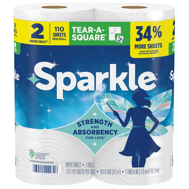 Alt view image 3 of 5 - Sparkle Tear-A-Square Paper Towels, 2 Double Rolls, 110 Sheets per Roll