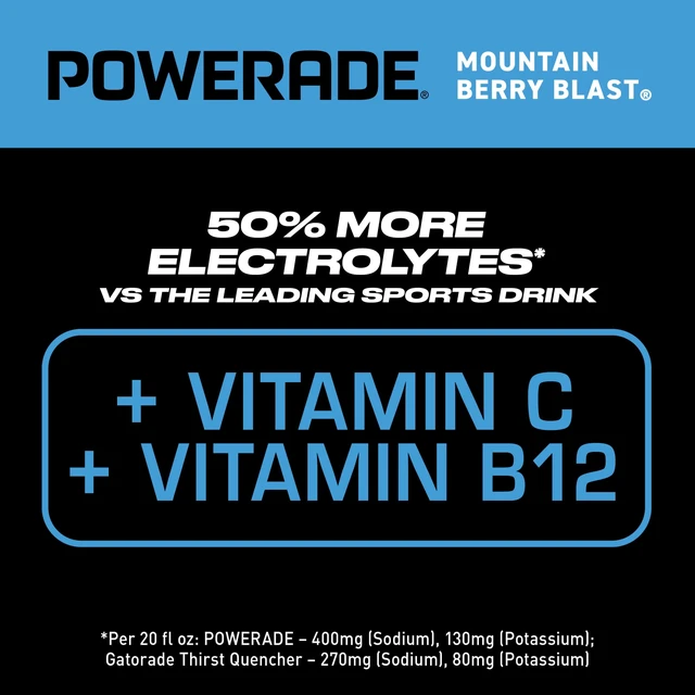 Alt view image 4 of 5 - Powerade Mountain Berry Blast Electrolyte Sports Drink, 20 fl oz, 8 Pack