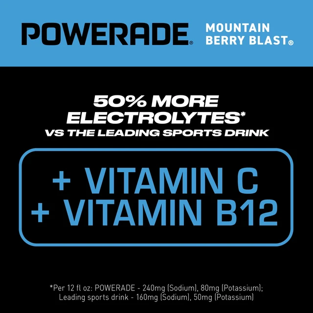 Alt view image 3 of 5 - Powerade Mountain Berry Blast Electrolyte Sports Drink, 20 fl oz, 8 Pack
