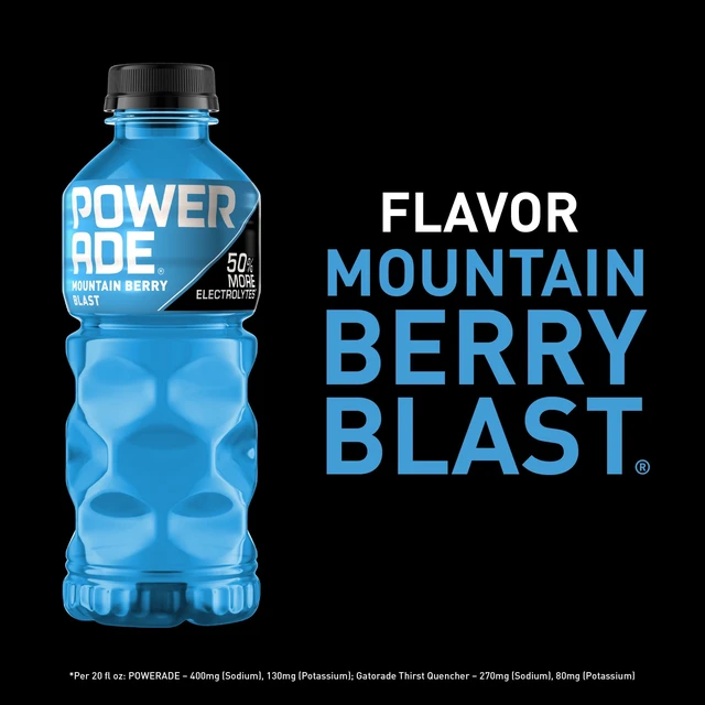 Alt view image 5 of 5 - Powerade Mountain Berry Blast Electrolyte Sports Drink, 20 fl oz, 8 Pack