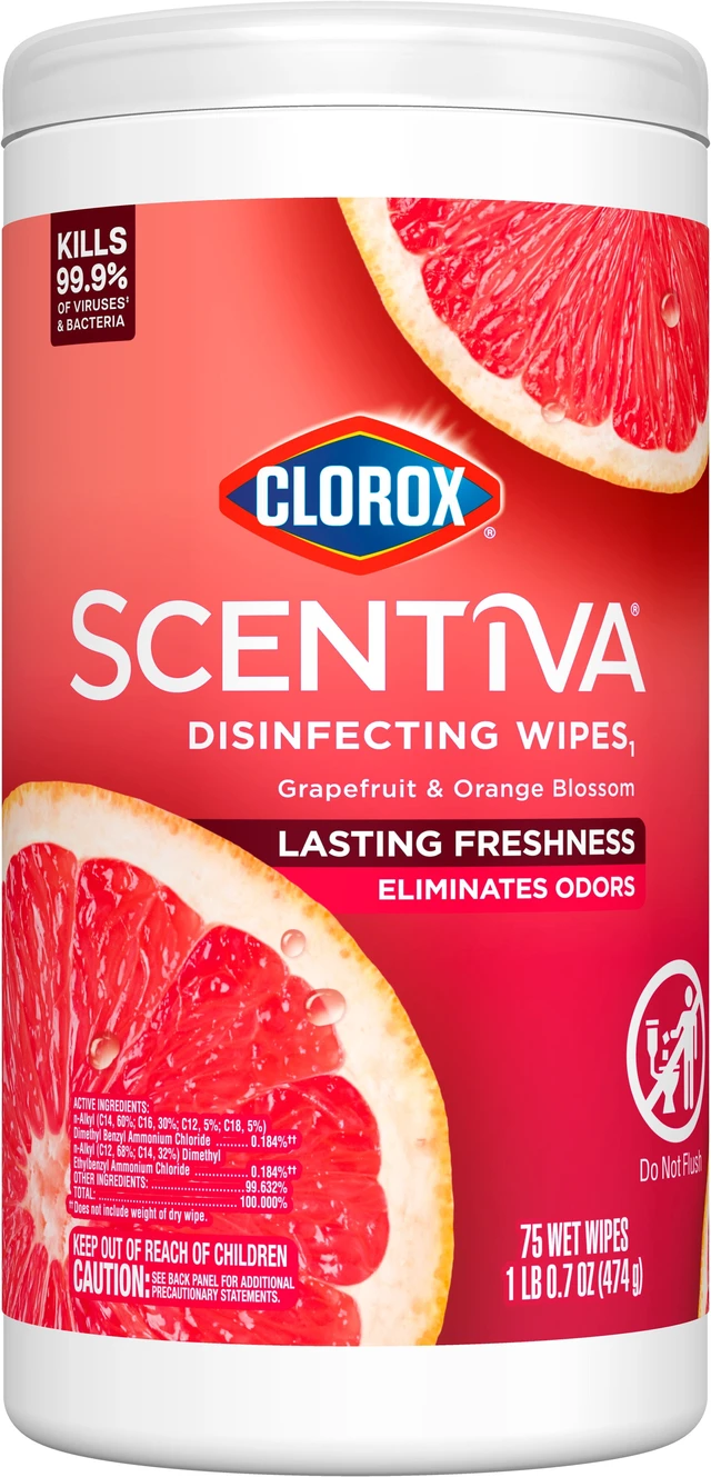 Alt view image 4 of 5 - Clorox Scentiva Bleach-Free Cleaning Wipes, Grapefruit & Orange Blossom, 75 Count