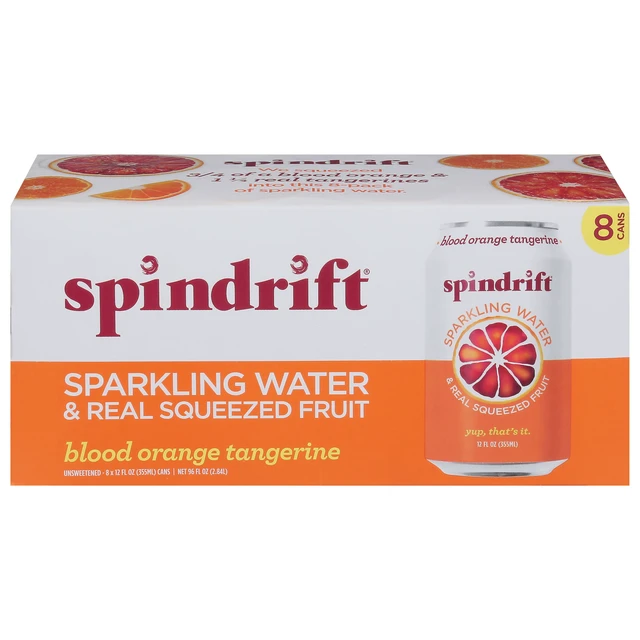 Alt view image 5 of 7 - Spindrift Sparkling Water, Blood Orange Tangerine Flavored, Real Squeezed Fruit, 12fl oz, 8 Count, No Sugar Added, 12 Calories per Can